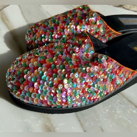 NIB Mystique Multi Colored Sequined Slide Sandals - Picture 3 of 11